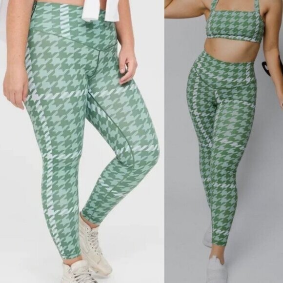Aerie Offline Real Me Green Houndstooth 7/8 Legging XS - Picture 1 of 7